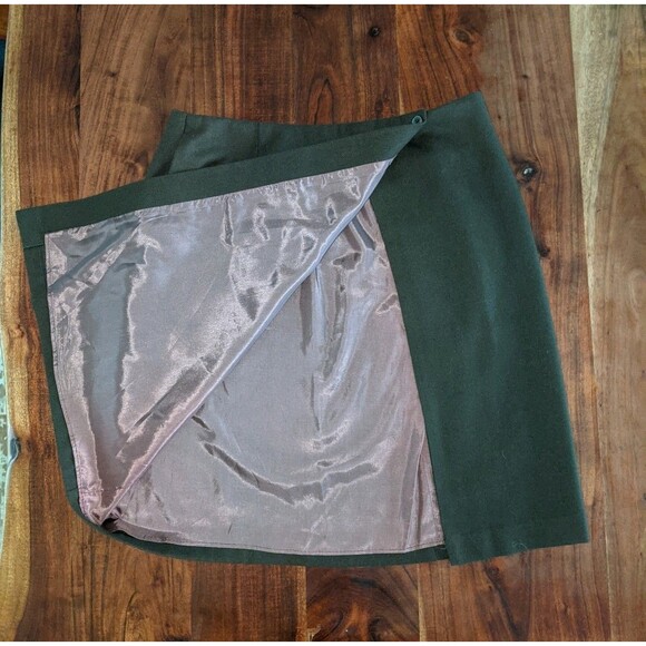 Michele VINTAGE 100% Wool Skirt Sz L Solid Lined Army Green Classic Office VTG - Picture 6 of 12